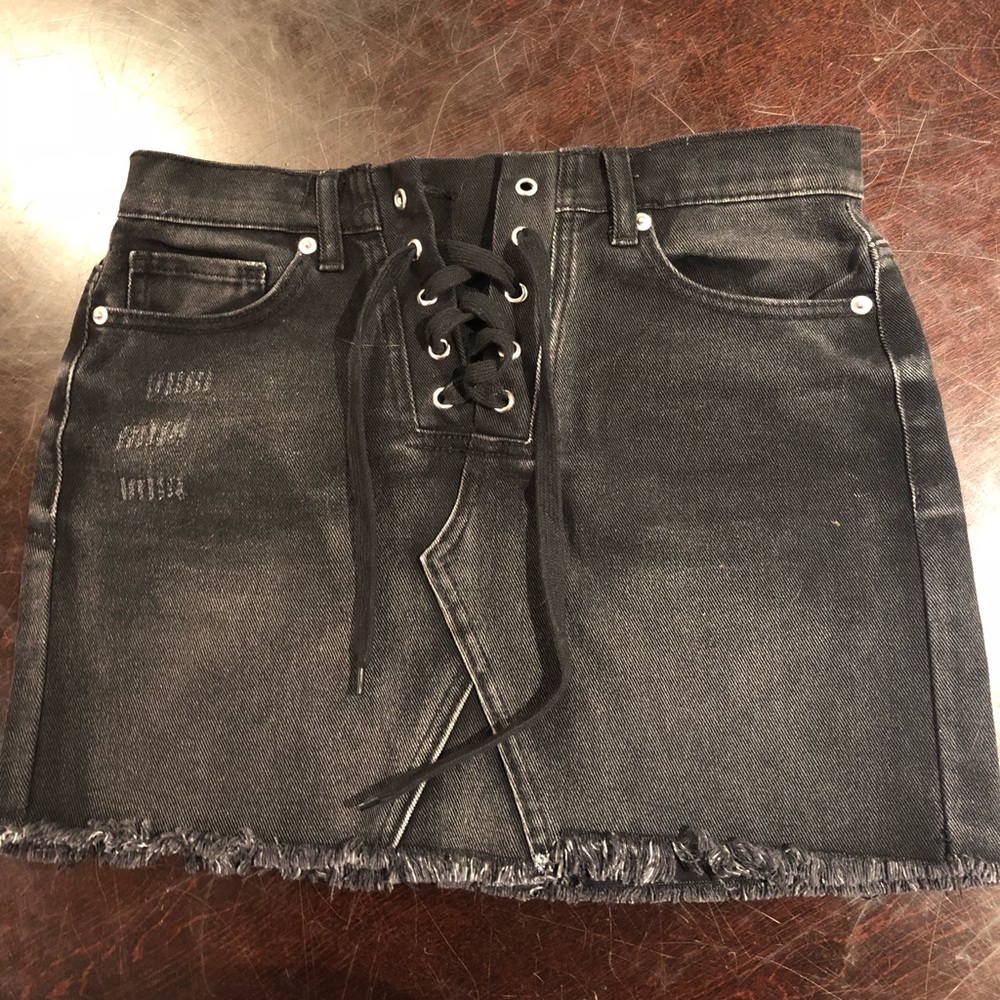 Forever 21 Black Denim Lace Up Mini Skirt